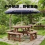 Gỗ tinh khiết bàn ghế 8 người đặt ban công giải trí ngoài trời nội thất sân vườn sáng tạo thịt nướng trà bằng cách mát mẻ vườn bảng và phân bộ bàn ghế cafe ngoài trời