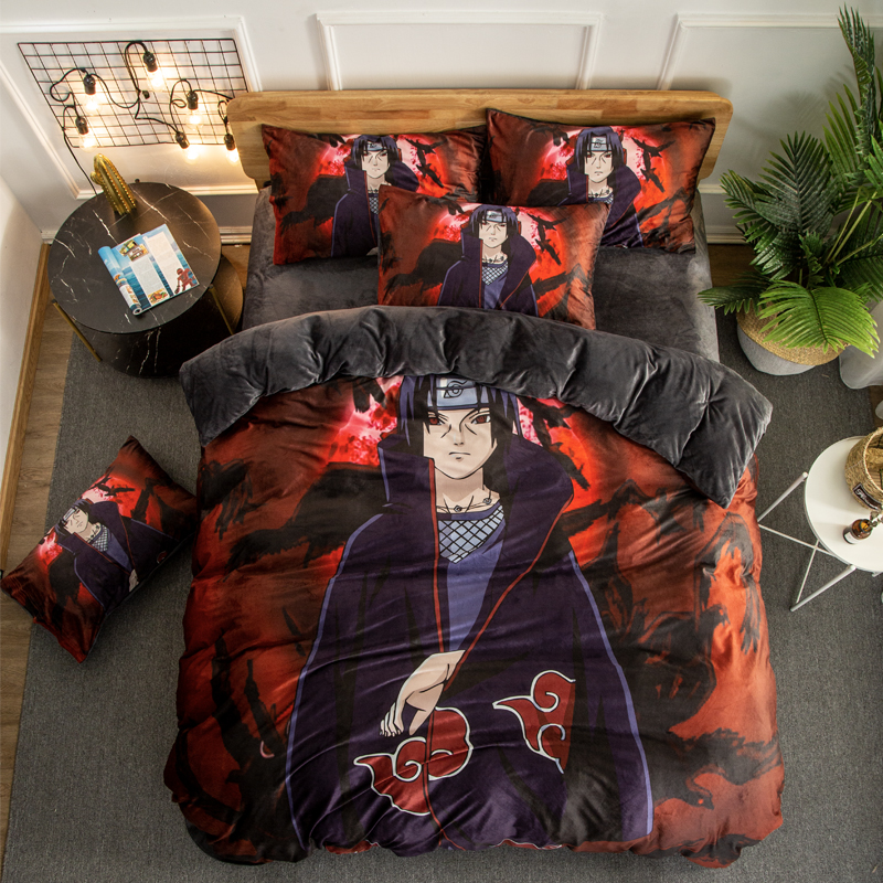 Yuzhibo WeaselCartoon comic Naruto sheet Four piece suit Yu Zhibo Weasel Quilt cover sheet dormitory Three piece set thickening keep warm