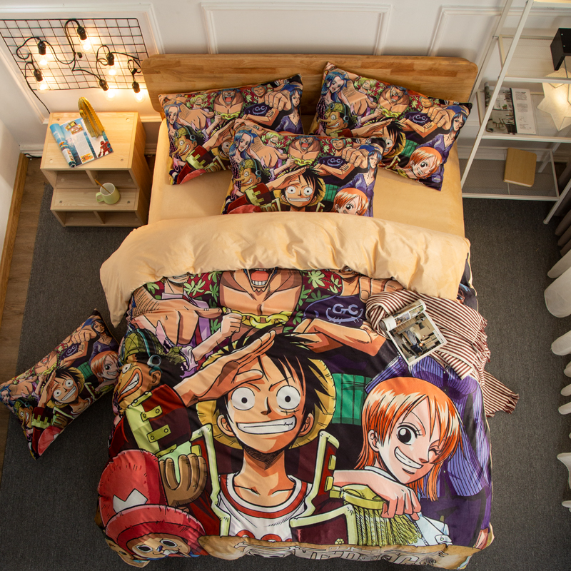 One PieceCartoon comic Naruto sheet Four piece suit Yu Zhibo Weasel Quilt cover sheet dormitory Three piece set thickening keep warm