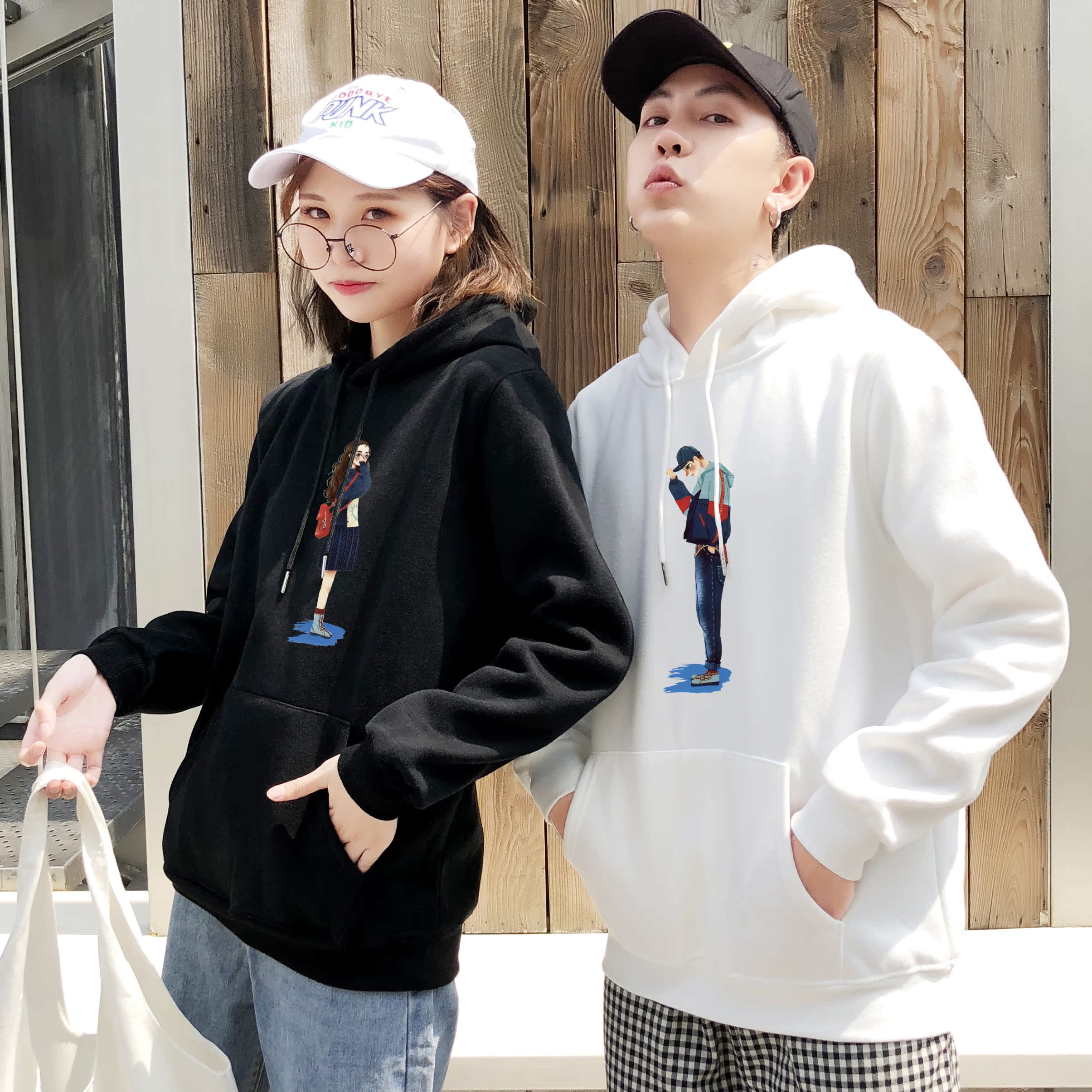 不一样的情侣装秋装新款韩版加绒加厚冬季同色系卫衣学生班服定制