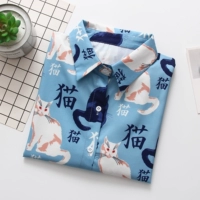Mùa thu 2019 mới dành cho nữ phiên bản Hàn Quốc của mèo Han Fan in áo blouse dài tay cho học sinh áo sơ mi POLO - Áo sơ mi dài tay sơ mi nữ dài tay hàn quốc