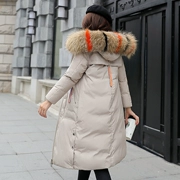 Phần dài trên đầu gối bông quần áo nữ 2017 mùa đông mới Hàn Quốc màu lỏng phù hợp với màu sắc cổ áo dày xuống áo bông áo khoác