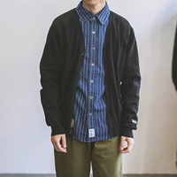 Hummer Nhật Bản Dệt Kim Slim Mouth Jacket Cardigan Áo Len Nam Triều thương hiệu V-Cổ màu Rắn những người yêu thích áo đôi