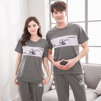 Bộ đồ ngủ mùa hè phụ nữ 2018 mới thời trang vài mùa hè cotton quần ngắn tay thanh niên của nam giới cha dịch vụ nhà thời trang mặc nhà