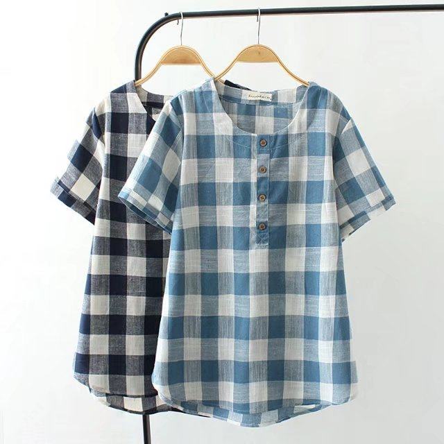 Cộng với phân bón XL phụ nữ trung niên của kích thước lớn áo sơ mi vòng cổ đáy áo mẹ ăn mặc mùa xuân và mùa hè cotton và linen T-Shirt