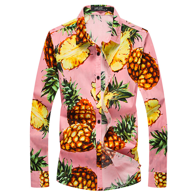男装衬衫 沙滩风加州时尚大菠萝假日男式长袖衬衫ccs23/40