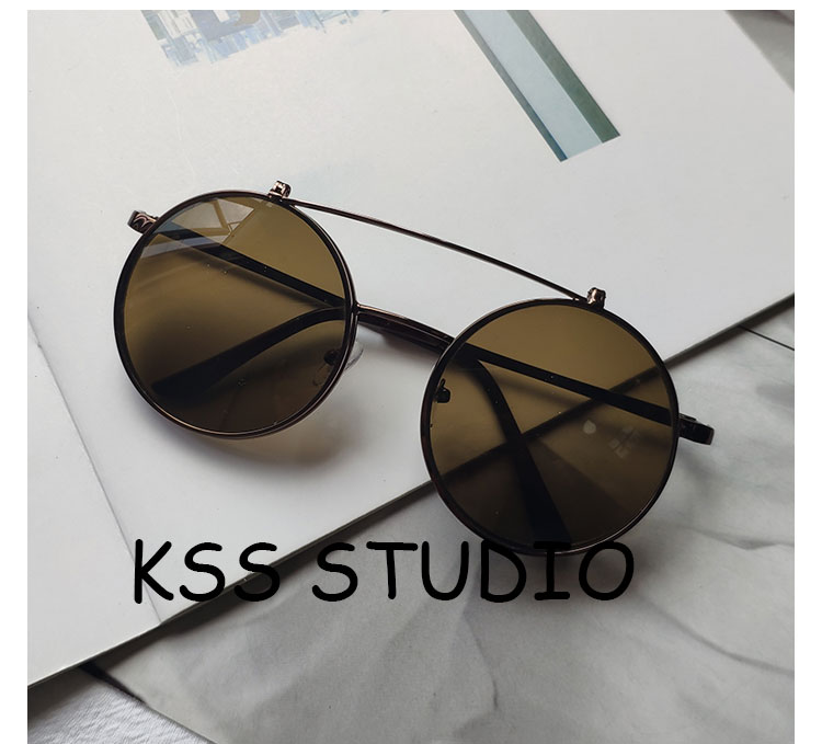 Bronze Tea SliceG-Dragon Same double-deck Flap Sunglasses Dual purpose Upturning Sunglasses Retro Large frame circular glasses Can match myopia