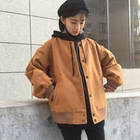 Phong cách Harajuku phiên bản Hàn Quốc của đồng phục dơi tay áo hai dây retro bóng chày bf nữ sinh viên áo khoác dài tay mùa thu và mùa đông thủy triều áo măng tô nữ ngắn