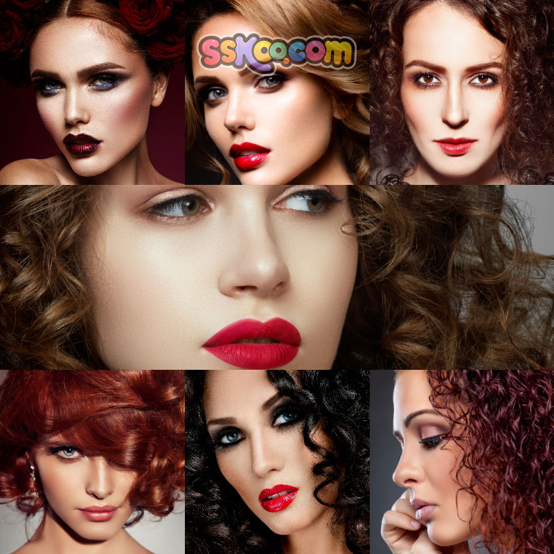 国外欧美女性人脸面部特写美发化妆宣传册海报设计背景图片素材
