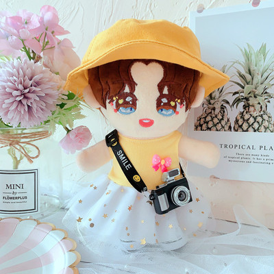 taobao agent Spot 20 cm baby clothes yellow lace bubble skirt yellow fisherman hat 20cm doll cloth doll