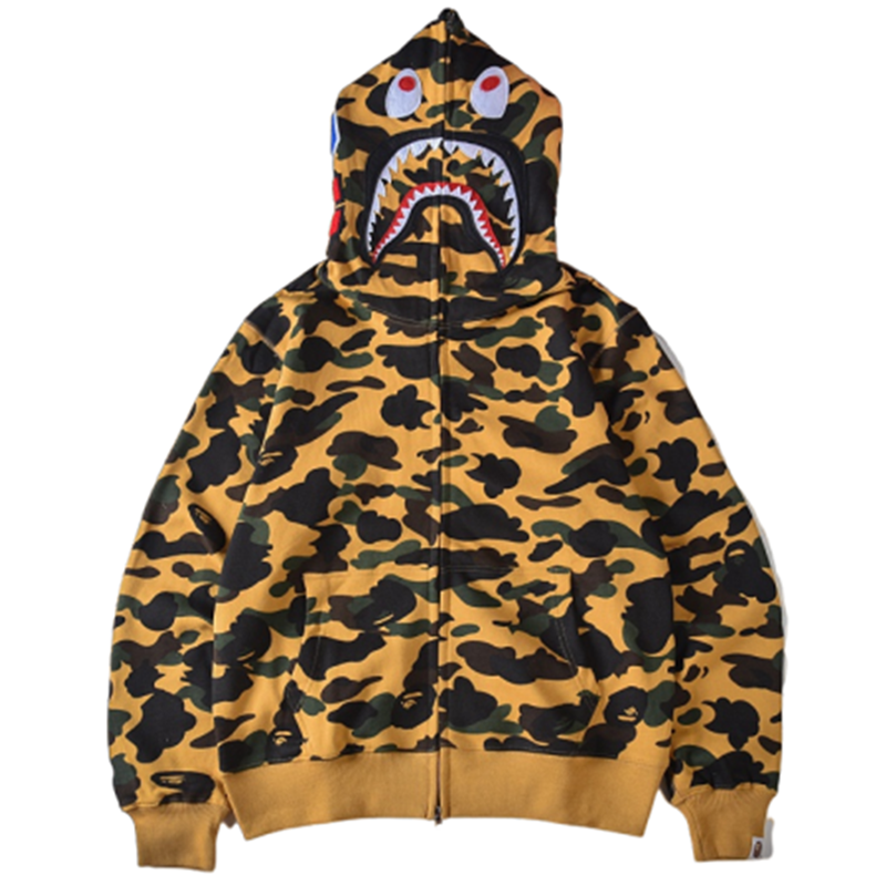Camouflage YellowChaopai ins Go through Genuine BAPE loose coat shark camouflage Luminous Sweater men and women Couples dress Spring and Autumn Hoodie