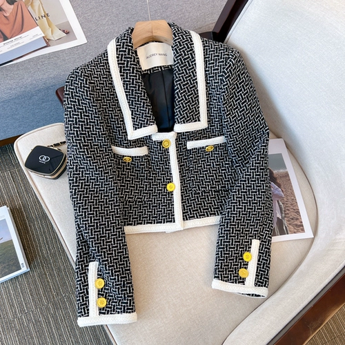 Плетеная короткая демисезонная куртка, пиджак классического кроя, оверсайз, французский стиль