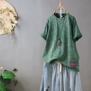 Dan Li Womens 2019 Mùa hè lỏng lẻo Cotton màu trơn Hàn Quốc Casual Thin Lão tay áo ngắn - Áo phông