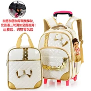 PU da ba bánh xe đẩy ba lô nữ 6-12 schoolbag không thấm nước trường tiểu học hộp trẻ em có thể tháo rời tuổi dual-sử dụng haul