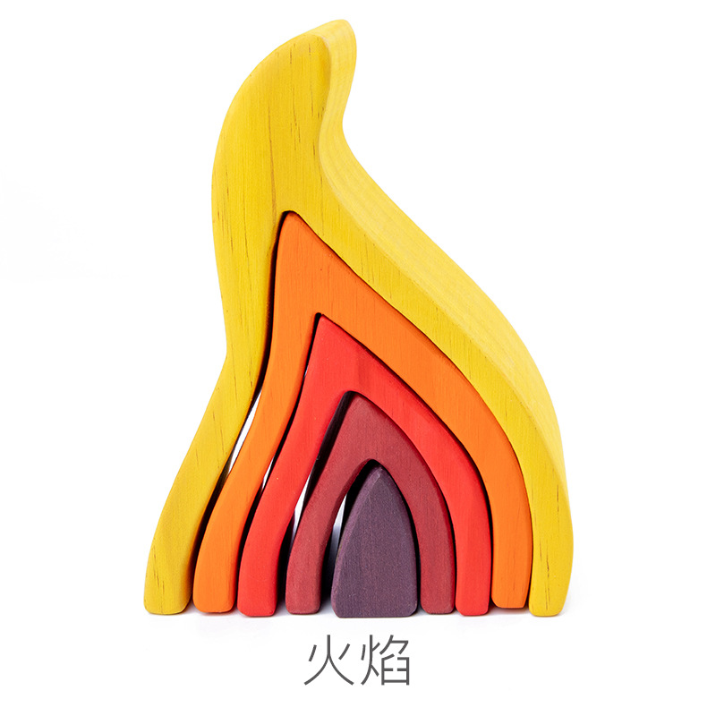 Pine FireRainbow Series weather scene build Solid wood Building blocks granule Toys Frosted ball Forest Tree  house Coral