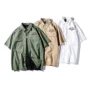 Dụng cụ đơn giản giản dị áo sơ mi nam tay ngắn mùa xuân và mùa hè mới quân đội nhiều túi màu xanh lá cây Nhật Bản lỏng lẻo - Áo quần tây áo sơ mi