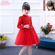 Váy bé gái mùa đông váy mới phong cách Trung Quốc big boy đỏ cộng với váy công chúa nhung