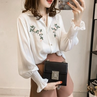 Fat mm thời trang áo sơ mi dài tay Hàn Quốc cộng với phân bón XL Nữ 200 kg áo sơ mi dài tay lỏng lẻo áo sơ mi trắng nữ form rộng