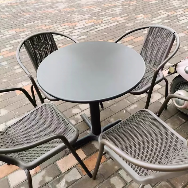 Bàn ghế ngoài trời kết hợp quán trà sữa ngoại thất ban công ba mảnh sân trong giải trí bàn trà ghế giả mây có ô 
