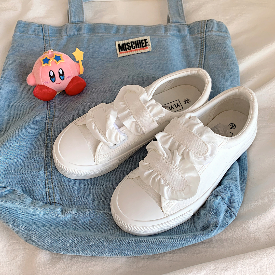 WhiteKorean version 2021 summer ins Velcro Little white shoes female Versatile student Flat bottom lovely Japanese wind canvas skate shoes