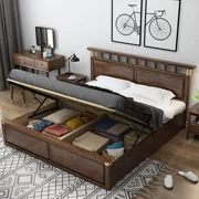 Tất cả các giường gỗ rắn 1,8 Ash Trung Quốc Walnut giường đôi lưu trữ hộp cao gỗ Bắc Âu nội thất ánh sáng sáp sang trọng - Giường
