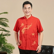 Mùa hè trung niên của nam giới Tang phù hợp với ngắn tay quần áo Trung Quốc cha phong cách Trung Quốc áo sơ mi Trung Quốc phong cách khóa ông nội trang phục dân tộc