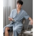 Áo ngủ nam mùa hè cotton mỏng kiểu pijama kiểu áo choàng tắm, kimono Nhật Bản ngắn tay dài trung phục vụ tại nhà hai mảnh zs - Night Robe Night Robe