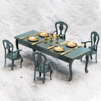 taobao agent Aizulhomey retro brush gold iron long table living room kitchen dining table and chairs children play house mini toys