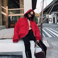 Quần áo cotton oversize nữ ngắn đoạn hai mặt áo khoác cotton áo khoác cỡ lớn mùa đông mới hip-hop áo khoác trùm đầu thủy triều - Bông áo phao nữ dáng dài 2020