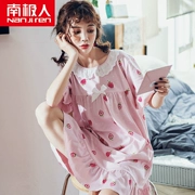 Váy ngủ nam cực nam mùa hè cotton ngắn tay mùa hè Hàn Quốc ngọt ngào dễ thương cỡ lớn đồ ngủ công chúa gió nhà mỏng - Đêm đầm