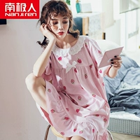 Váy ngủ nam cực nam mùa hè cotton ngắn tay mùa hè Hàn Quốc ngọt ngào dễ thương cỡ lớn đồ ngủ công chúa gió nhà mỏng - Đêm đầm váy ngủ lụa tơ tằm