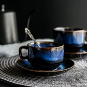 Campanulaceae gốm cốc cà phê và chiếc đĩa đặt sáng tạo cốc ăn sáng trà chiều phong cách Nhật Bản retro đơn giản đồ dùng màu xanh