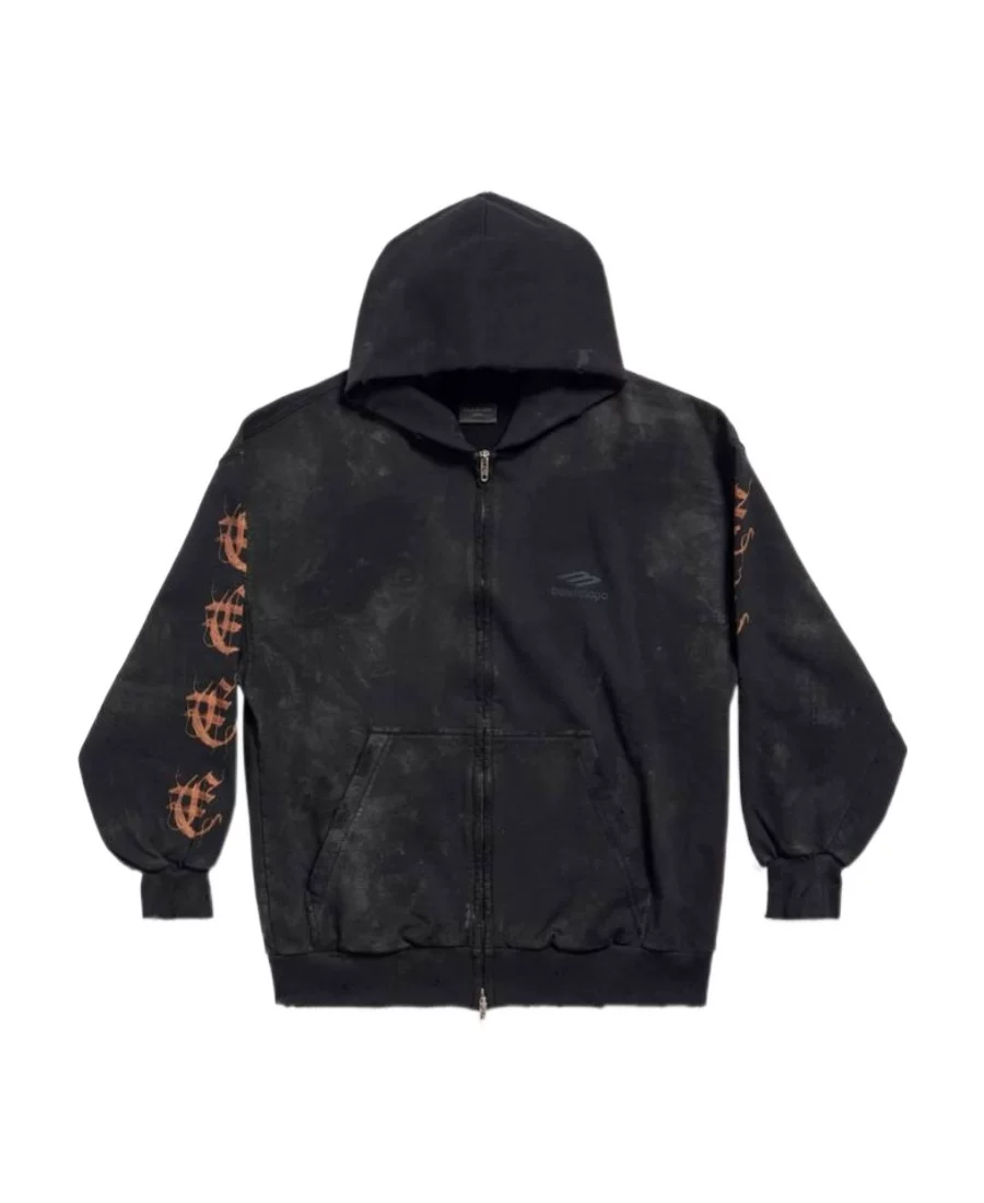 Покупка Balenciaga 23Fw Balenciaga 3B Sanskrit огненные буквы грязь окрашенный молния свитер худи