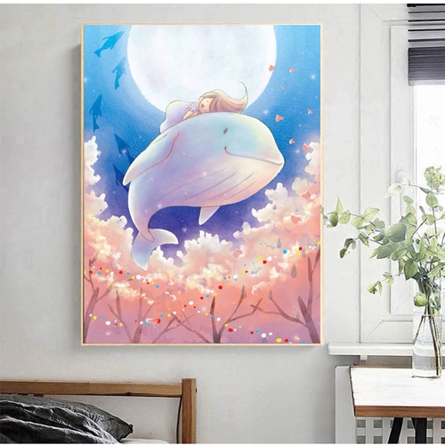 5D Diamond Painting Full Drill Новая модель 2021 спальня мультфильм Дети Дети мечты кит девочка с бриллиантами