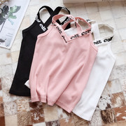 Quần áo trẻ em cô gái mùa hè 2018 mới của Hàn Quốc chủ đề bông thư sling đàn hồi đáy áo sơ mi giản dị vest T-Shirt