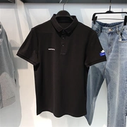 Mùa hè 2019 nam mới áo thun cotton ngắn tay màu đen thêu ve áo POLO B1DB92124 - Polo