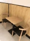 Один стол, два стула, деревянные черные подушки