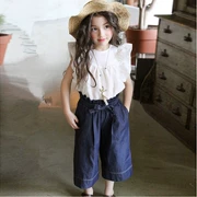 Mùa hè mới 2019 bé gái vừa và nhỏ hoang dã diện quần ống rộng phần quần jeans ống đứng Quần dài phiên bản Hàn Quốc của bảy chiếc quần thủy triều - Quần jean