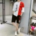 Áo thun nam tay ngắn mùa hè 2019 phiên bản mới của Hàn Quốc xu hướng lỏng lẻo tay áo 5 điểm nam trên quần áo nam - Bộ đồ Bộ đồ