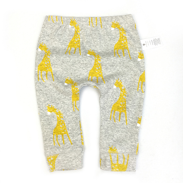 Yellow Giraffe With Grey Backgroundbaby Haren pants Spring and Autumn European style Children men and women baby pure cotton leisure time large PP trousers Leggings