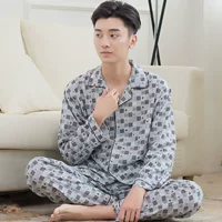 Của nam giới cotton đồ ngủ phần mỏng mùa hè dài tay cotton XL đồ ngủ cotton nam mùa hè phục vụ nhà phù hợp với shop thời trang nam