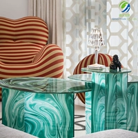 Итальянский современный фэнтези -красочный стеклянный кофейный столик круглый край несколько минималистского нордического стиля Light Luxury Model Room Soft