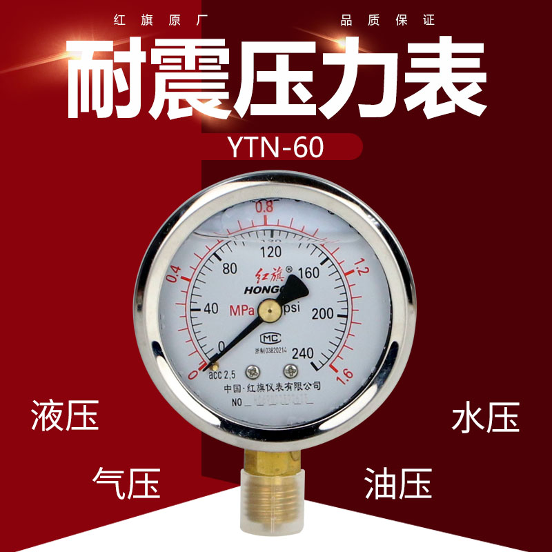 Máy đo áp suất địa chấn Hongqi Máy đo áp suất địa chấn YTN-60YN-60 Máy đo áp suất chứa đầy dầu Máy đo áp suất thủy lực Máy đo áp suất thử nghiệm