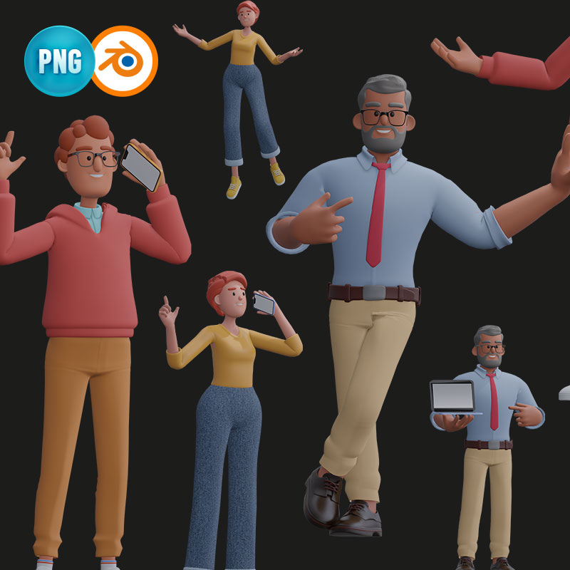 3D立体金融理财人物pose角色插图插画png免扣blender设计PPT素材