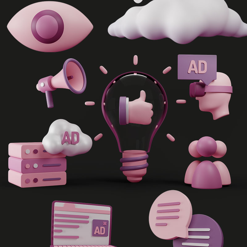 3D立体数字市场营销运营演示icon图标PNG免扣设计素材blender