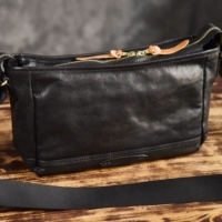 Кожаная универсальная трендовая сумка на одно плечо, японская черная сумка через плечо, рюкзак для отдыха, из натуральной кожи