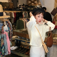 THESUMEY đầu mùa thu mới Hàn Quốc phiên bản của lỏng ngắn cổ tròn đơn ngực phía trước và phía sau hai dài tay áo len phụ nữ áo len nữ đẹp