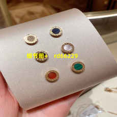 Индивидуальные серьги 保养宝格丽圆饼耳钉男女18k玫瑰金镶钻黑玛瑙耳环情人节礼物