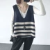 Mùa thu mới kích thước lớn vest vest áo khoác lỏng V-Cổ sọc đan vest áo len vest của phụ nữ áo sơ mi Áo vest