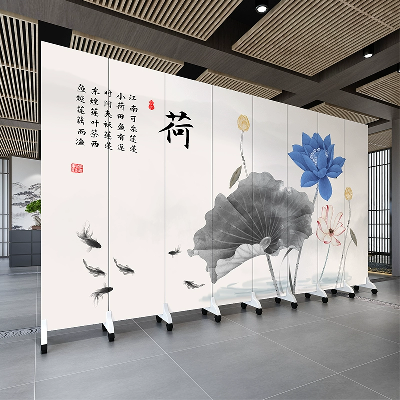 vách alu Tùy chỉnh 
            mới kiểu Trung Quốc hoa sen phân vùng màn hình gấp di động phòng khách văn phòng rèm che đơn giản phòng ngủ hiện đại kính chắn gió vách ngăn điều hòa 